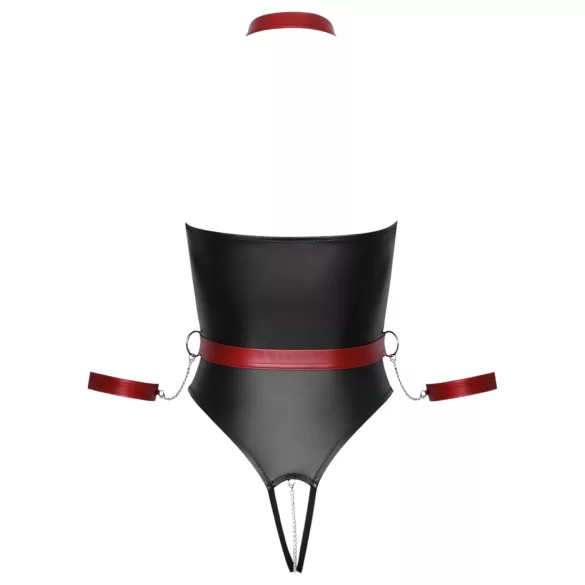 Cottelli Bondage - glanzende body + arm- en halsfixatie (zwart)