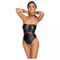 Cottelli Bondage - glanzende body en armboeien (zwart) - M