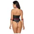 Cottelli Bondage - glanzende body + arm- en halsfixatie (zwart) - M