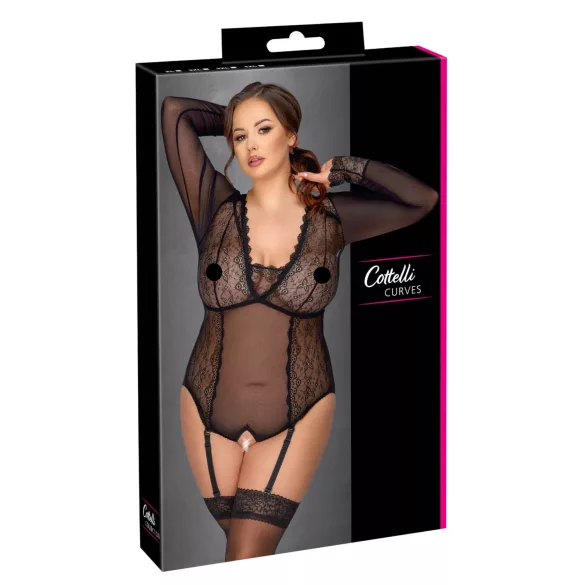 Cottelli Curves - transparante body (zwart) - 2XL