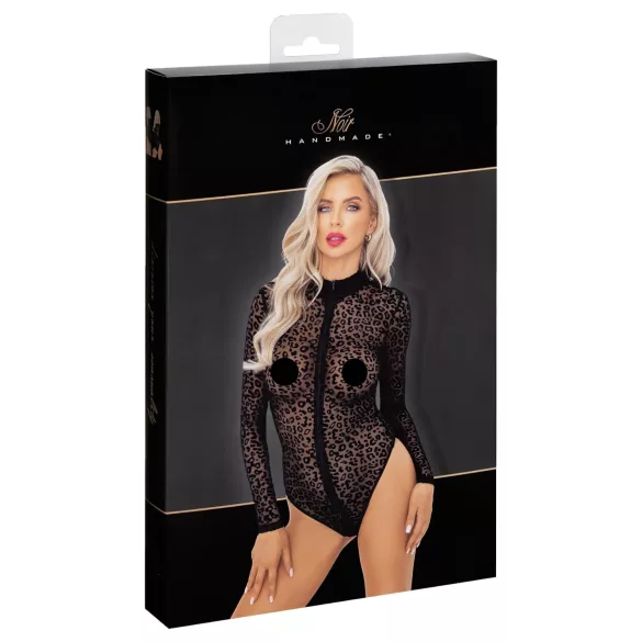 Noir - luipaardprint lange mouwen body (zwart)