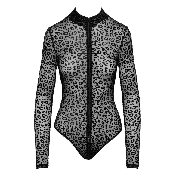 Noir - luipaardprint lange mouwen body (zwart)