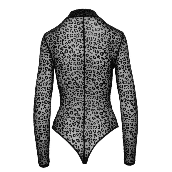 Noir - luipaardprint lange mouwen body (zwart)