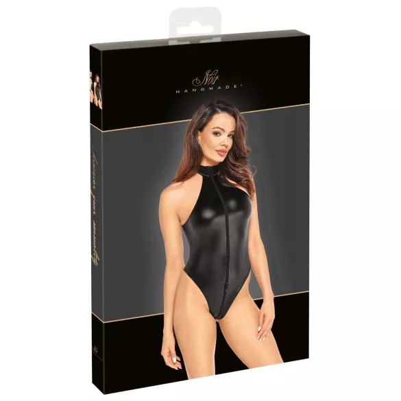 Noir - glanzende body met halternek (zwart) - L