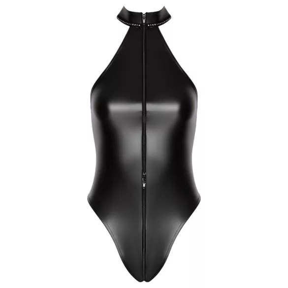 Noir - glanzende body met halternek (zwart) - L
