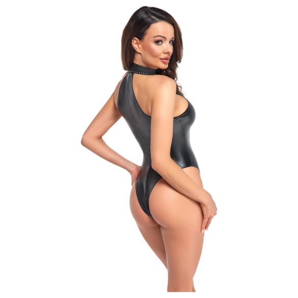 Noir - glanzende body met halternek (zwart) - XL