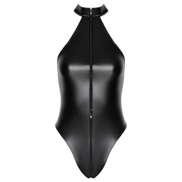 Noir - glanzende body met halternek (zwart) - XL