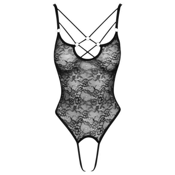 Cottelli - transparant open kanten body - zwart - M