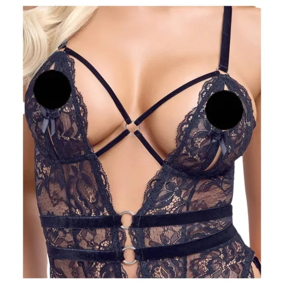 Cottelli - open bodysuit met bandjes - zwart