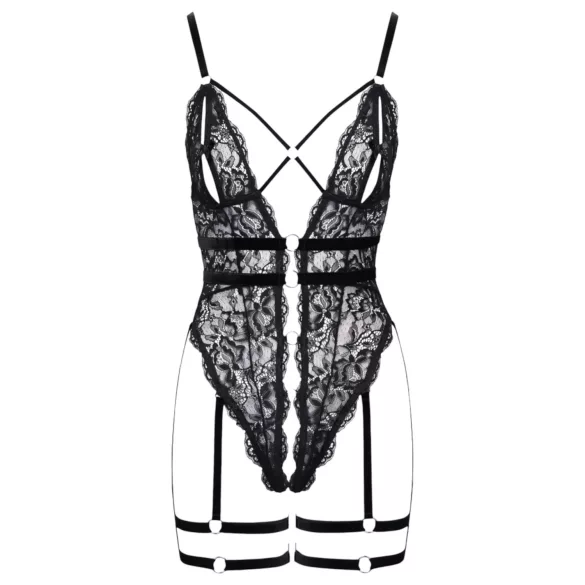 Cottelli - open bodysuit met bandjes - zwart