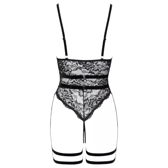 Cottelli - open bodysuit met bandjes - zwart