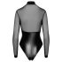 Noir - bodysuit - transparant inzetstuk - glanzend zwart - M