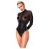 Noir - bodysuit - transparant inzetstuk - glanzend zwart - L