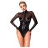Noir - bodysuit - transparant inzetstuk - glanzend zwart - XL