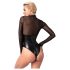Noir - bodysuit - transparant inzetstuk - glanzend zwart - XL