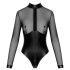 Noir - bodysuit - transparant inzetstuk - glanzend zwart - XL