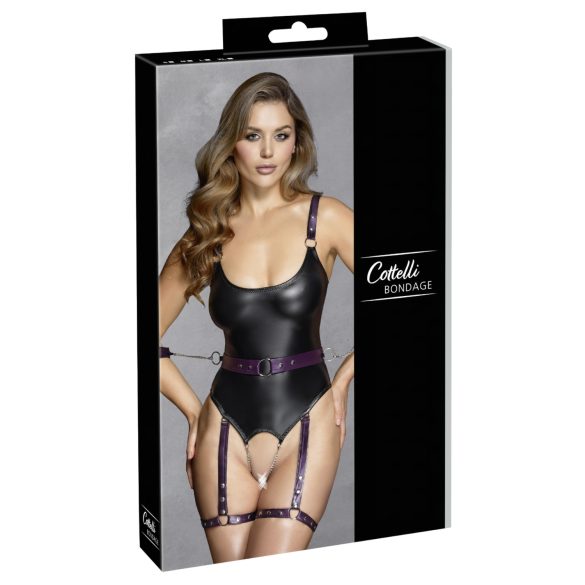 Cottelli - open bondage body met handboeien (zwart) - M