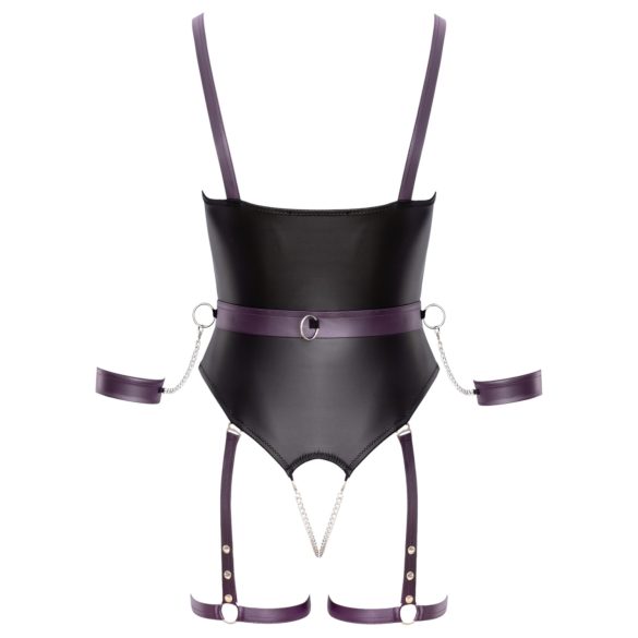 Cottelli - open bondage body met handboeien (zwart) - M