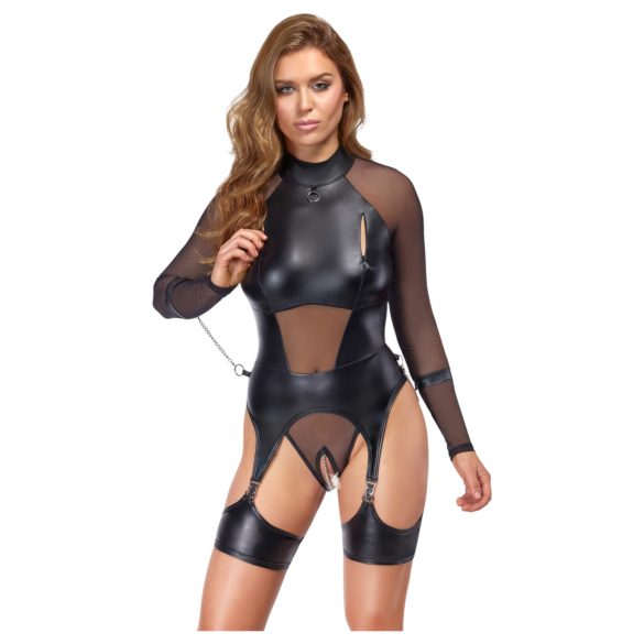 Cottelli Bondage - transparant top met handboeien - zwart - L