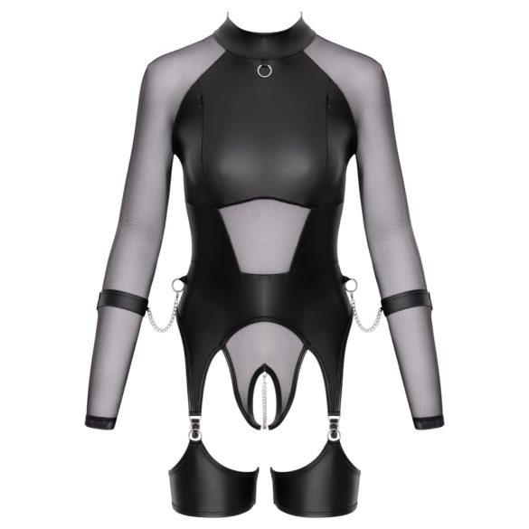 Cottelli Bondage - transparant top met handboeien - zwart - L