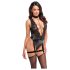 Noir Libido - body met jarretels - kant - zwart - L