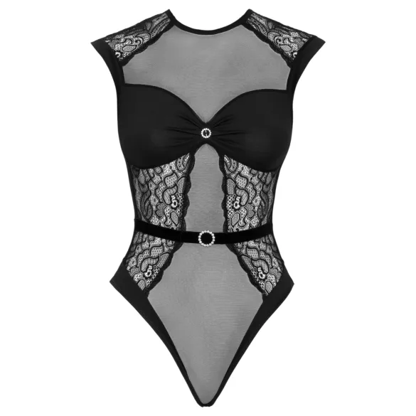 Cottelli - dames body - transparant kant - zwart