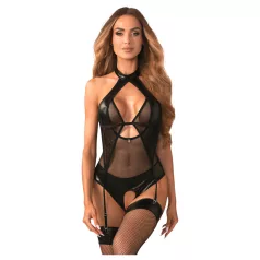   Obsessive Dominna - dames body - transparant glanzend - zwart - L/XL