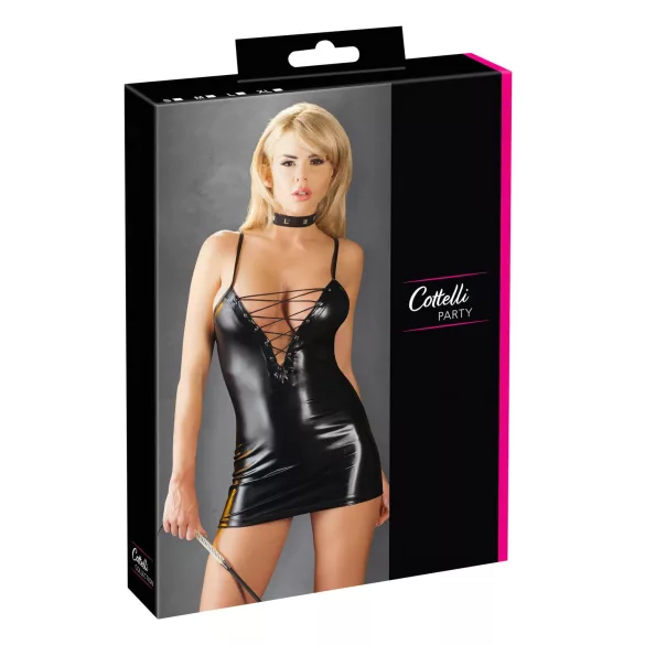 Cottelli - glanzende jurk met veters (zwart) - XL