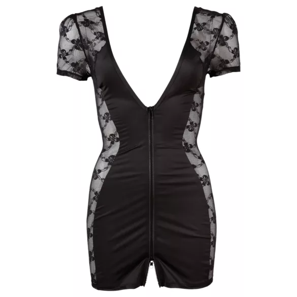 Cottelli - Lingeriejurk met strik en kant - zwart - XL