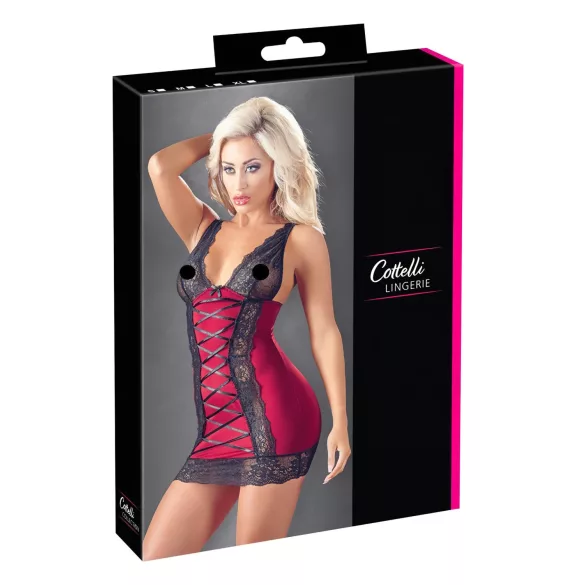 Cottelli - jurk met vetersluiting - rood - exclusief design - L
