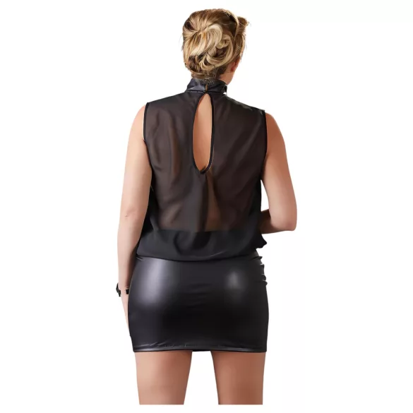 Cottelli Plus Size - transparante jurk - glanzende chiffon - zwart - 2XL