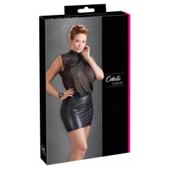   Cottelli Plus Size - transparante jurk - glanzende chiffon - zwart - 3XL