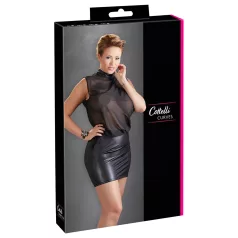   Cottelli Plus Size - transparante jurk - glanzende chiffon - zwart - 3XL