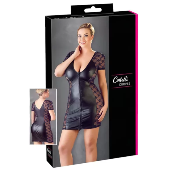 Cottelli Plus Size - babydoll met strik en kant - zwart - 3XL