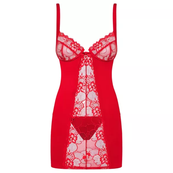 Obsessive Heartina - babydoll en string - rood - L/XL