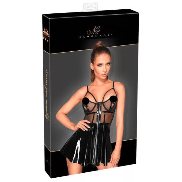 Noir - lakleren jurkje met netstof inzet - zwart - L