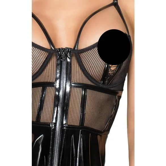 Noir - lakleren jurkje met netstof inzet - zwart - XL