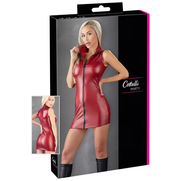 Cottelli Party - glanzende, mouwloze minijurk met ritssluiting (rood) - M