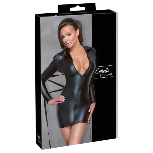 Cottelli Bondage - Jurk met glanseffect - Inclusief boeien - Zwart - M