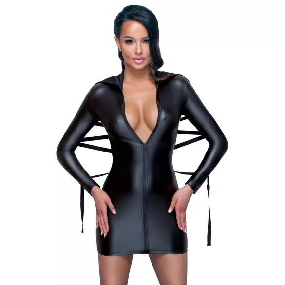 Cottelli Bondage - Jurk met glanseffect - Inclusief boeien - Zwart - M