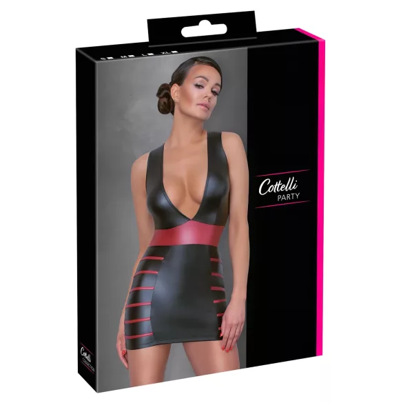Cottelli Party - gestreepte, aansluitende jurk (zwart-rood)