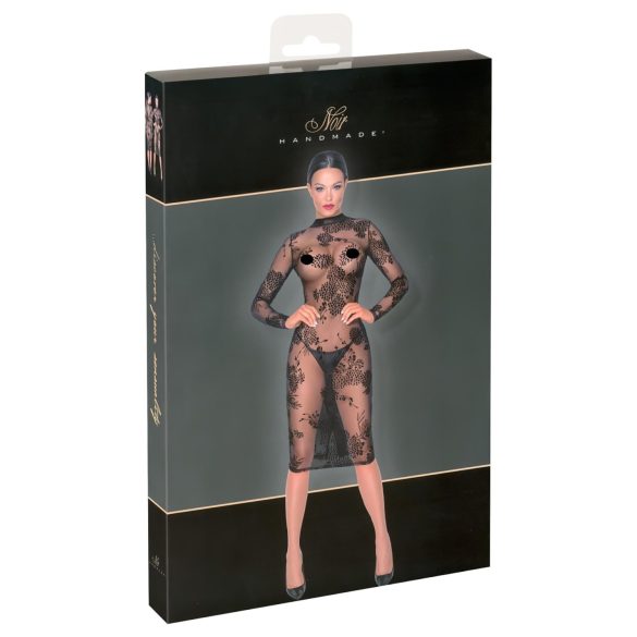 Noir - Transparante lange mouwen jurk, bloemenprint (zwart) - M