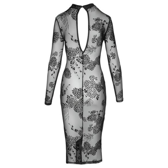 Noir - Transparante lange mouwen jurk, bloemenprint (zwart) - M