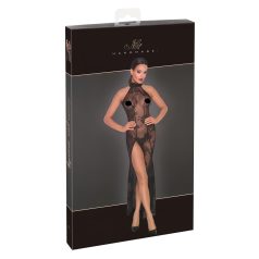 Noir - transparante lange jurk - bloemenmotief - zwart