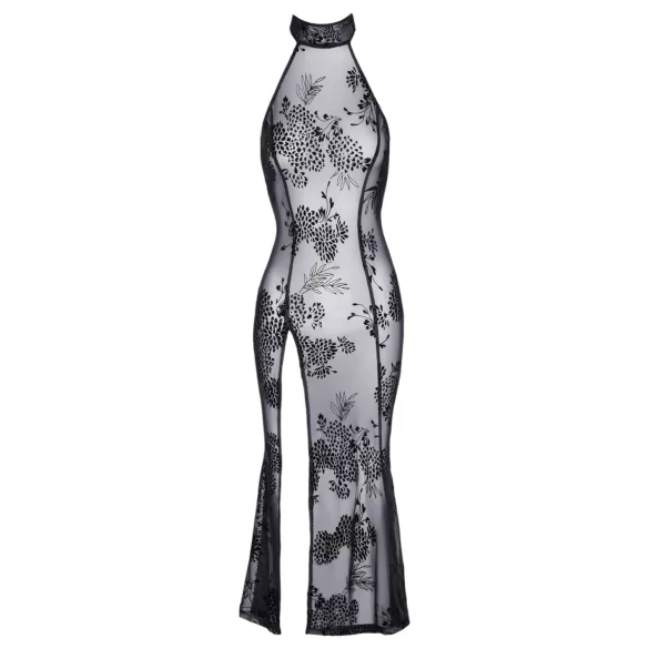 Noir - transparante lange jurk - bloemenmotief - zwart - L