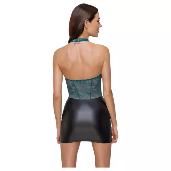 Cottelli - glanzende jurk met veters en kant (zwart-groen)