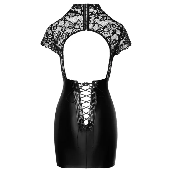 Noir - jurk met korset - kanten top - glanzend - zwart