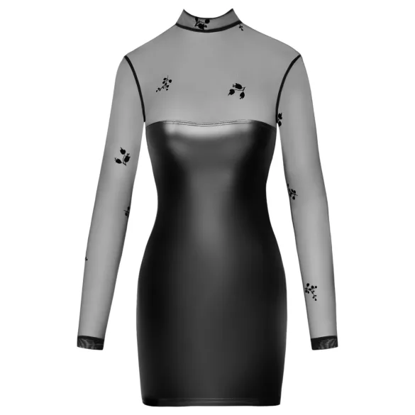 Noir - jurkje met transparante top - glanzend - zwart