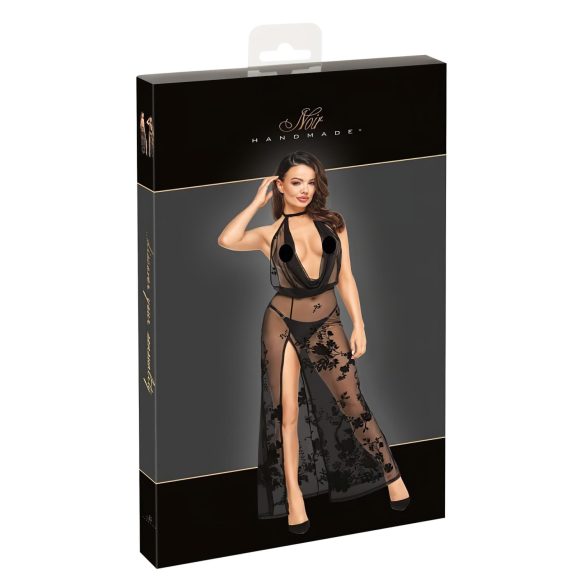 Noir - volledig doorschijnende bloemen maxijurk (zwart) - M