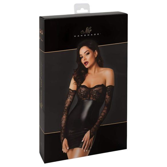 Noir - glimmend jurkje met kanten inzet (zwart) - M